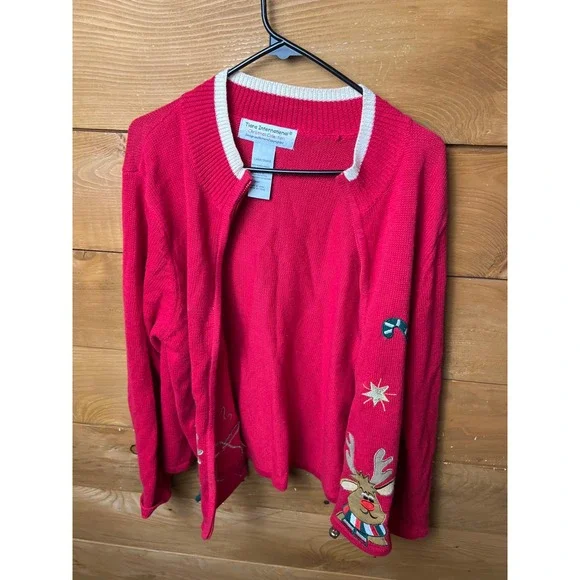 Tiara International Ugly Christmas Cardigan Sweater Lg Reindeer Candy Cane Holid - Picture 5 of 8